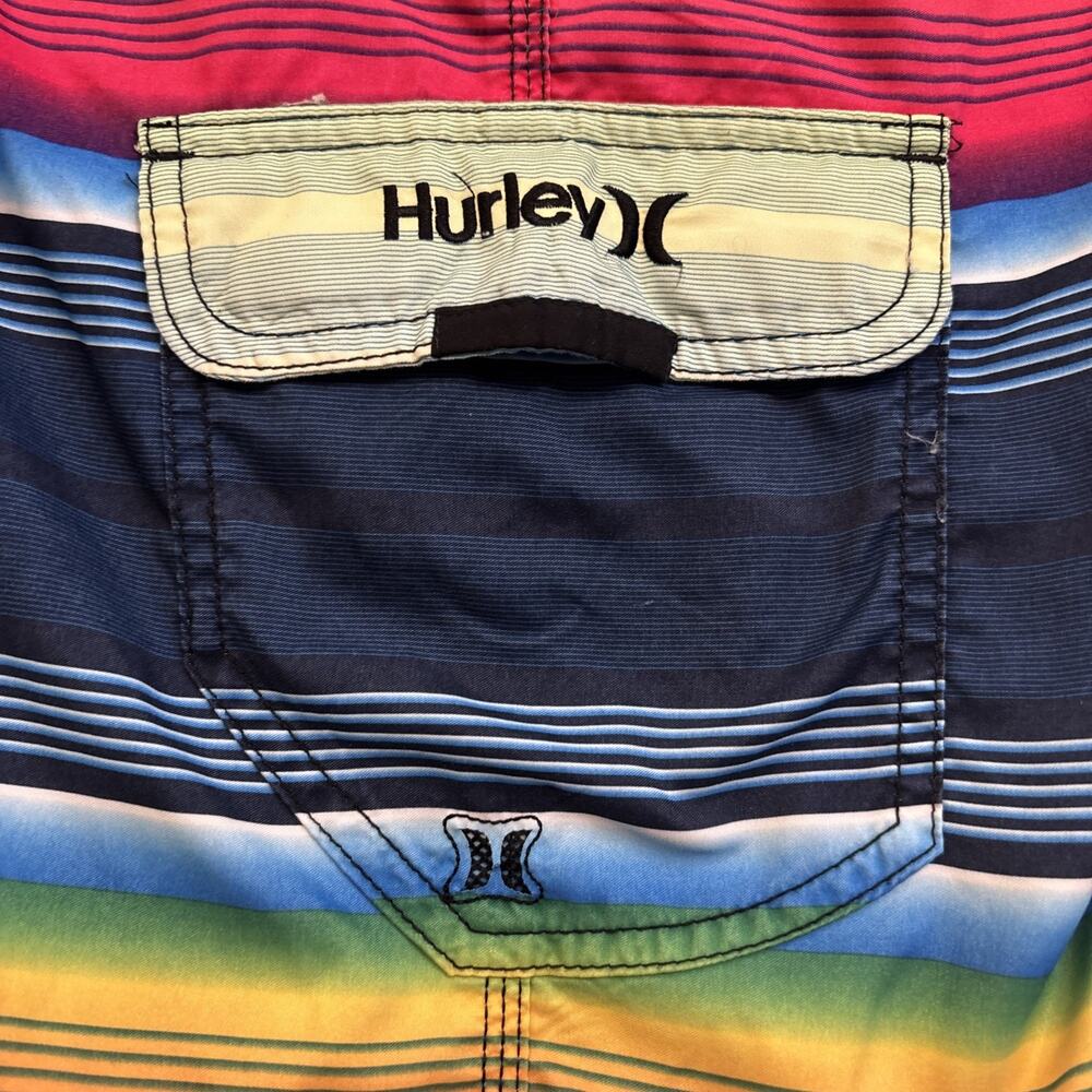 Hurley Board Swim Trunks Shorts Colorful Striped Logo Pocket Tie - Picture 10 of 11